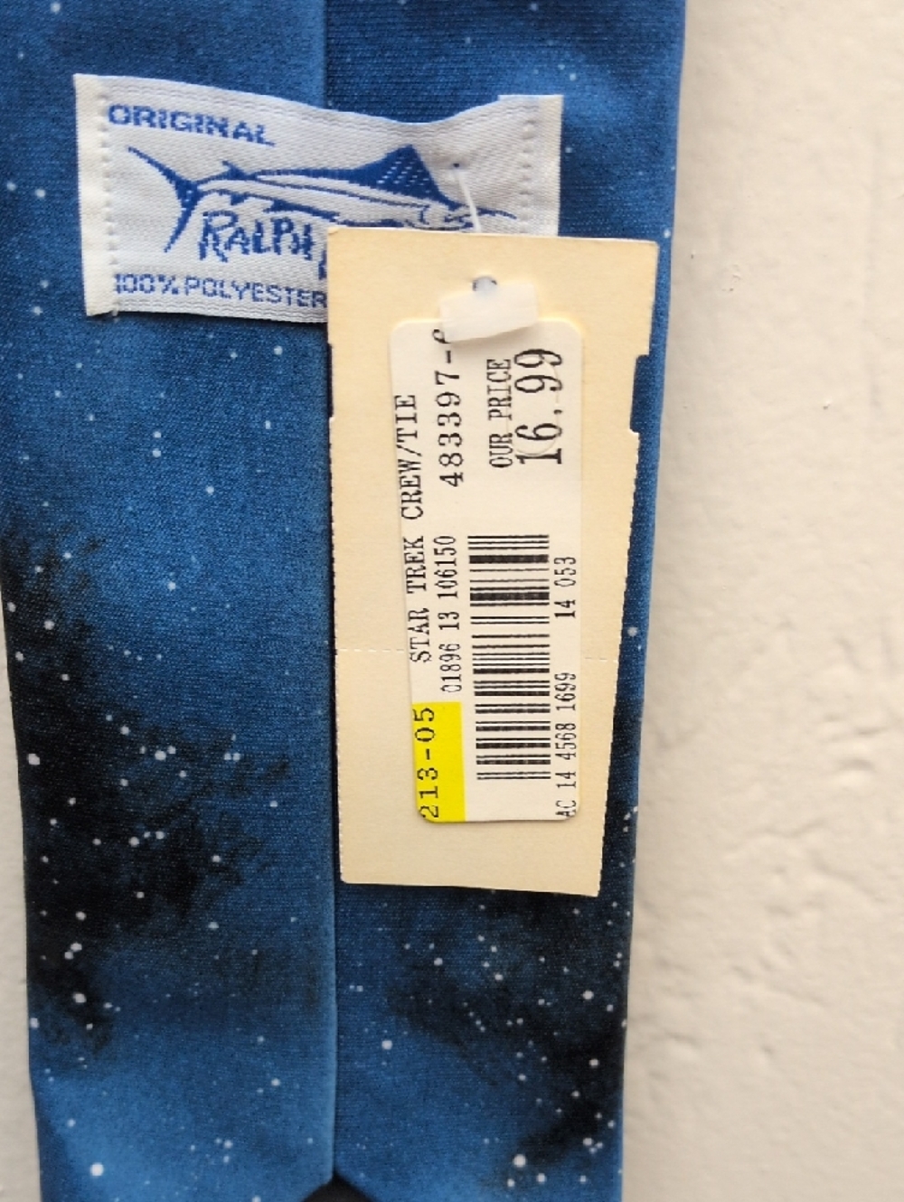 Star Trek Crew 1993 / Ralph Marlin Blue Novelty Tie with White Speckle Pattern - Picture 3 of 5